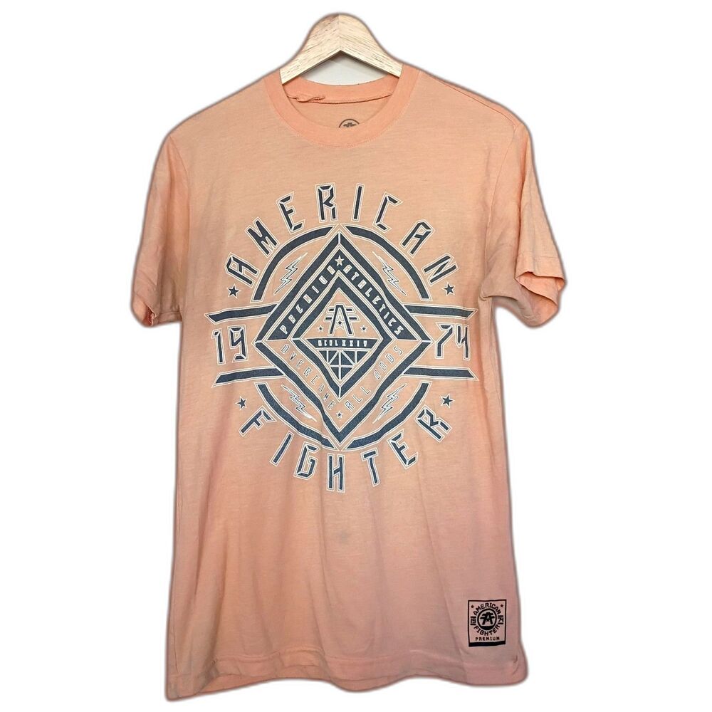 Buckle American Fighter Men's T Shirt Peach Gray Double Sided M